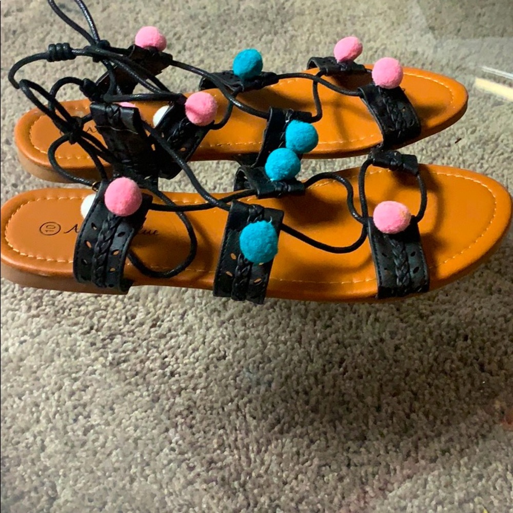 Ashley Blue Pom Pom Lace Sandals - Picture 4 of 7
